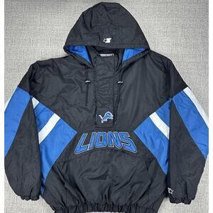 Detroit Lions Jacket Mens 2XL Black NFL Football Starter Hooded Pullover